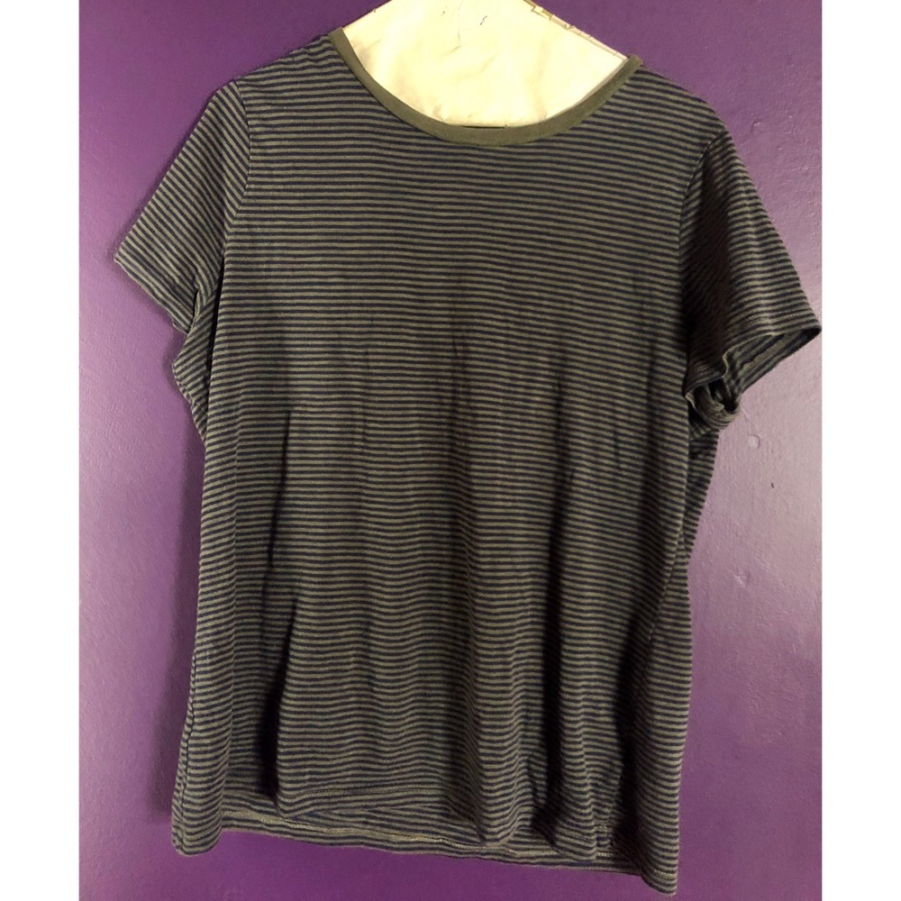 Navy Blue and Olive Green Striped T-Shirt